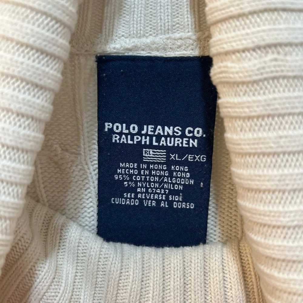 Vintage Polo Ralph Lauren Cream Cable Knit Turtleneck Sweater Women Sz XL Preppy